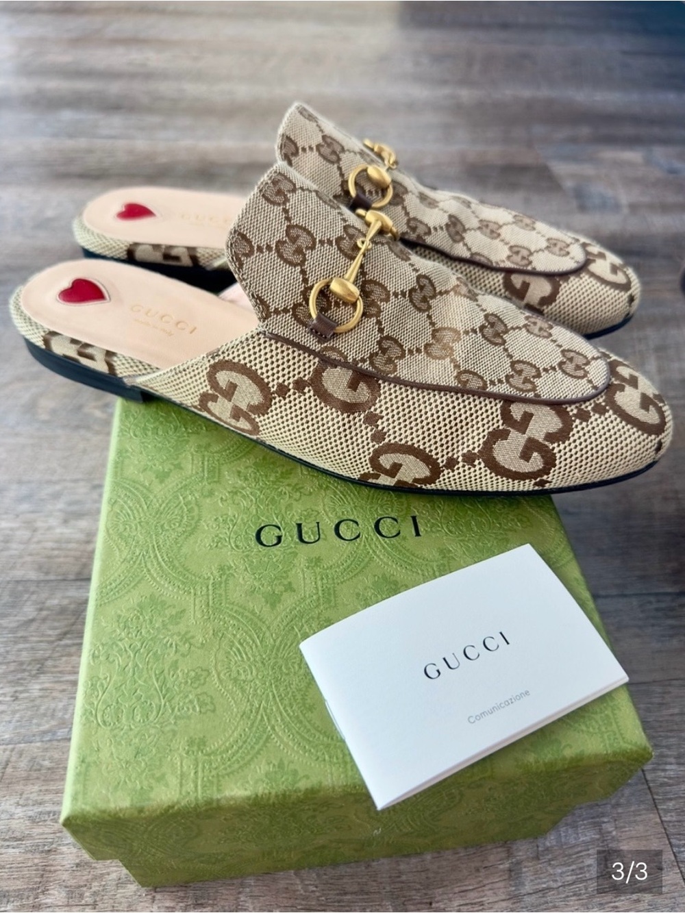 Gucci Beige &Brown GG Canvas Horsebit Backless Mules - Picture 3 of 3